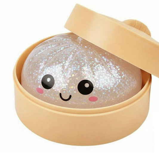 2/4Pcs Glitter Dumpling Squishies Squishy Dumplings Stress Balls Soft Squeezy Dough Ball with Steamer Stress Relief Desk Toys
